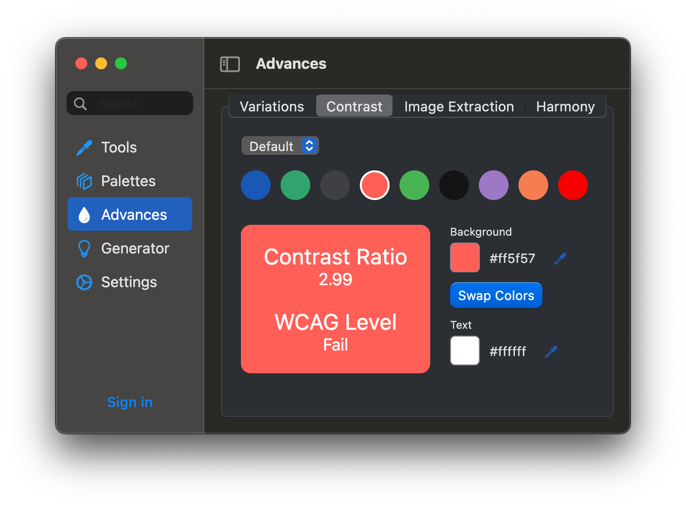 ColorOne Advanced Contrast Analysis for accessible color combinations in web design
